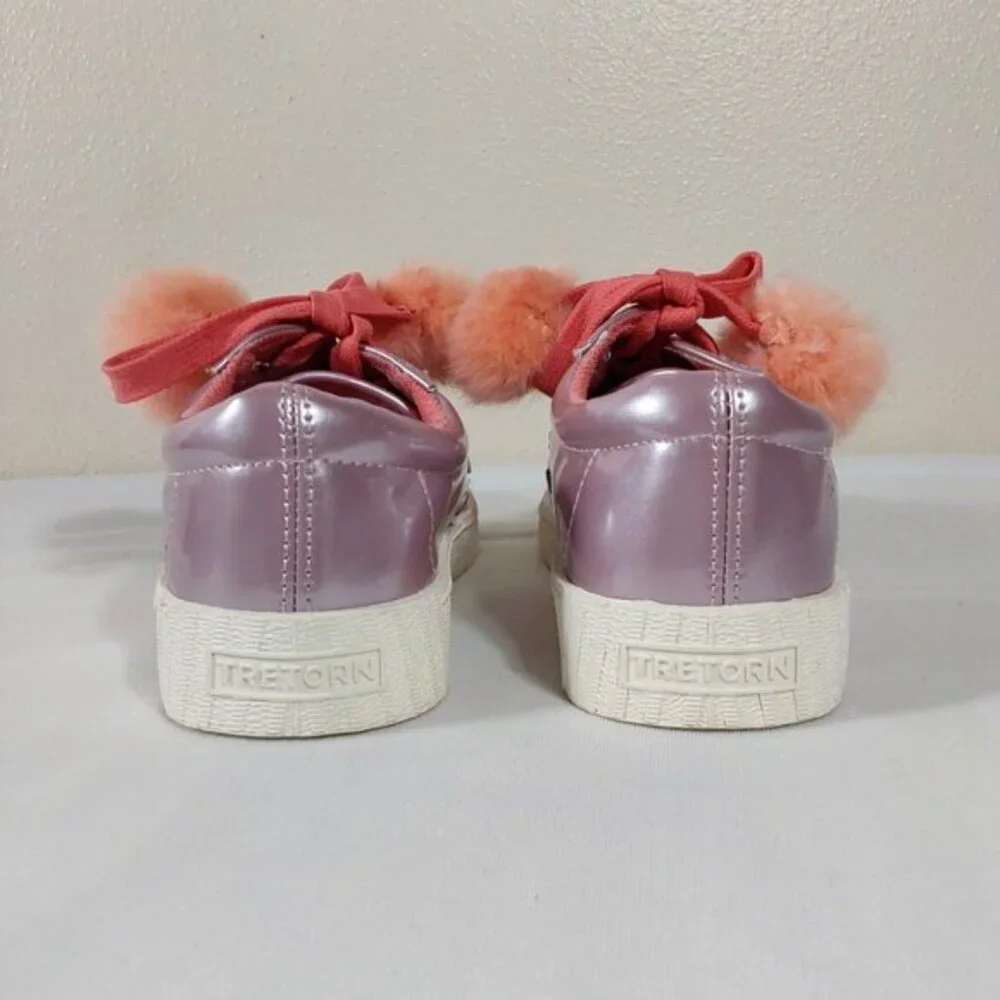 Tretorn Youth Lavender Iridescent Metallic Sneakers w Orange Pom Pom Laces - 3